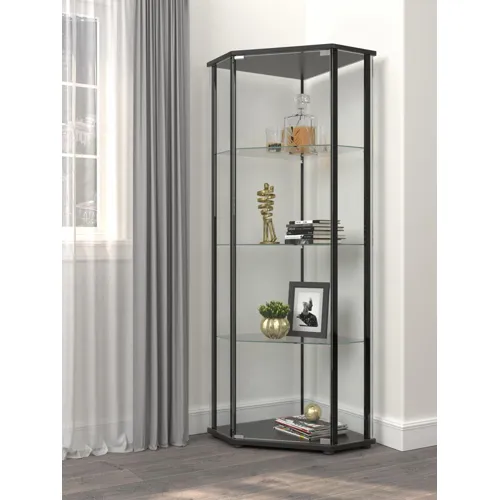 Zenobia Glass Shelf Curio Cabinet Clear Black