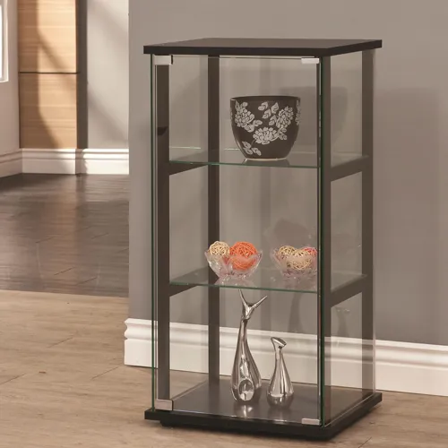Cyclamen 3 Shelf Glass Curio Cabinet Black Clear