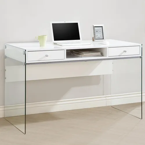 Dobrev 2 Drawer Writing Desk Glossy White Clear