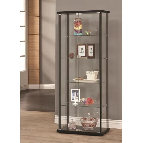 Delphinium 5 Shelf Glass Curio Cabinet Black Clear