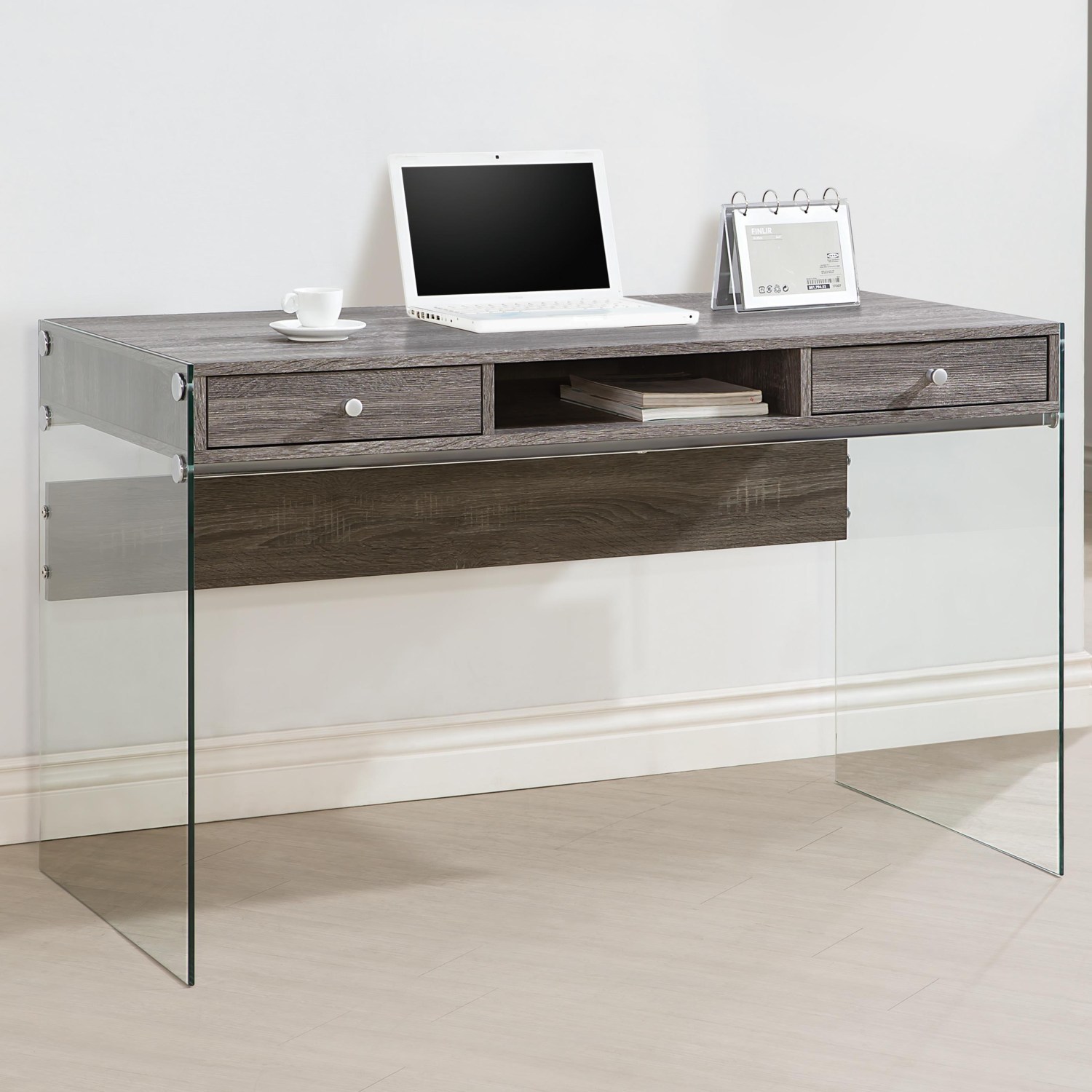 Dobrev 2 Drawer Writing Desk Weathered Grey Clear 800818 by Coaster Furniture at Tomlinson Furniture