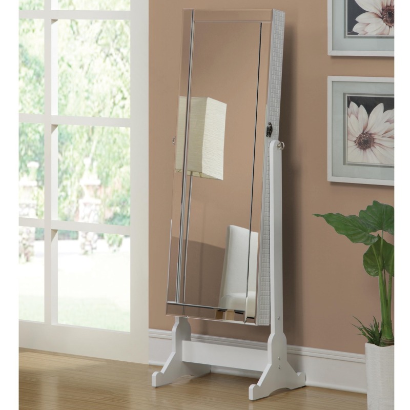 Accent Mirrors Quilted White Jewelry Cheval Mirror With Interior