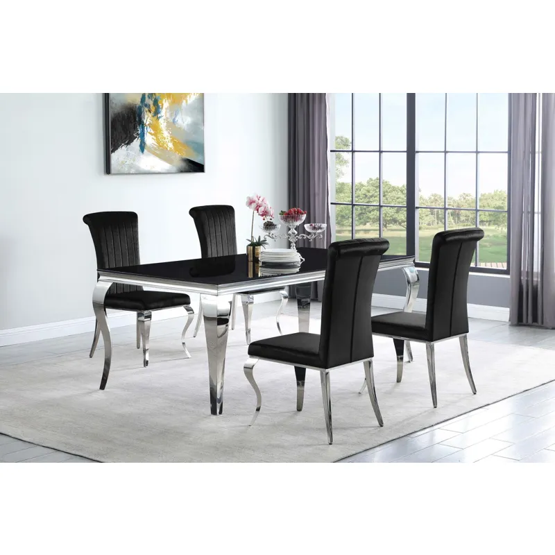 Carone Rectangular Glass Top Dining Table Black Chrome