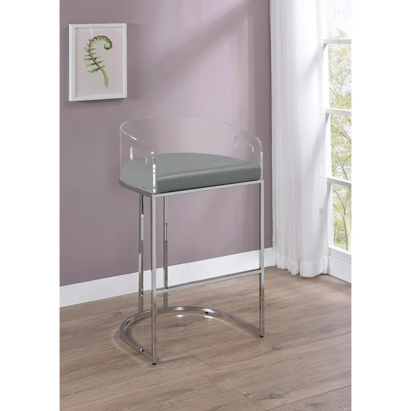 Thermosolis Acrylic Back Bar Stools Grey Chrome (Set Of 2)