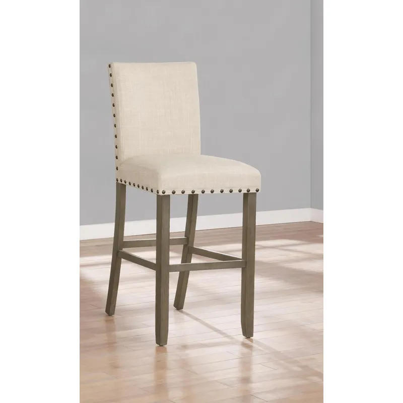 Ralland Upholstered Bar Stools Nailhead Trim Beige (Set Of 2)