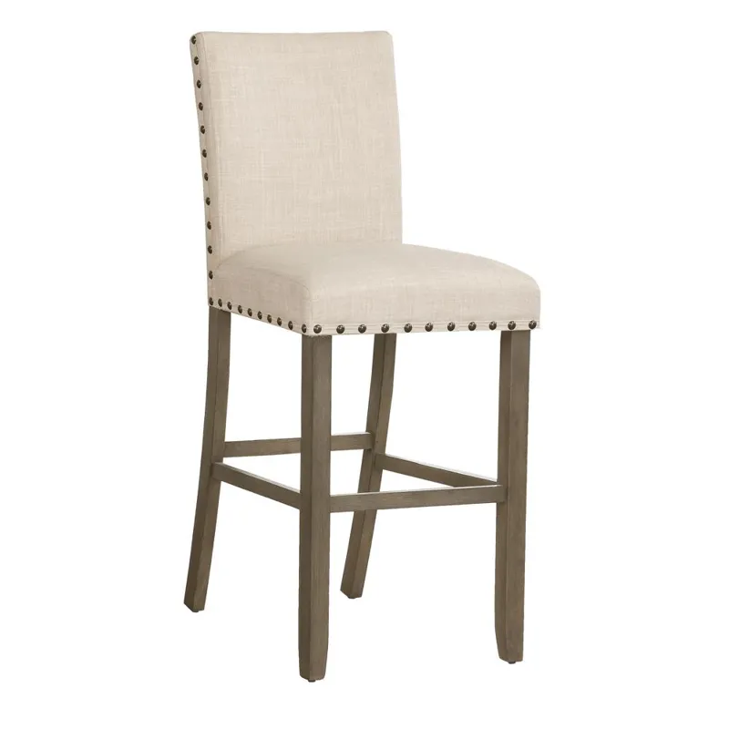 Ralland Upholstered Bar Stools Nailhead Trim Beige (Set Of 2)