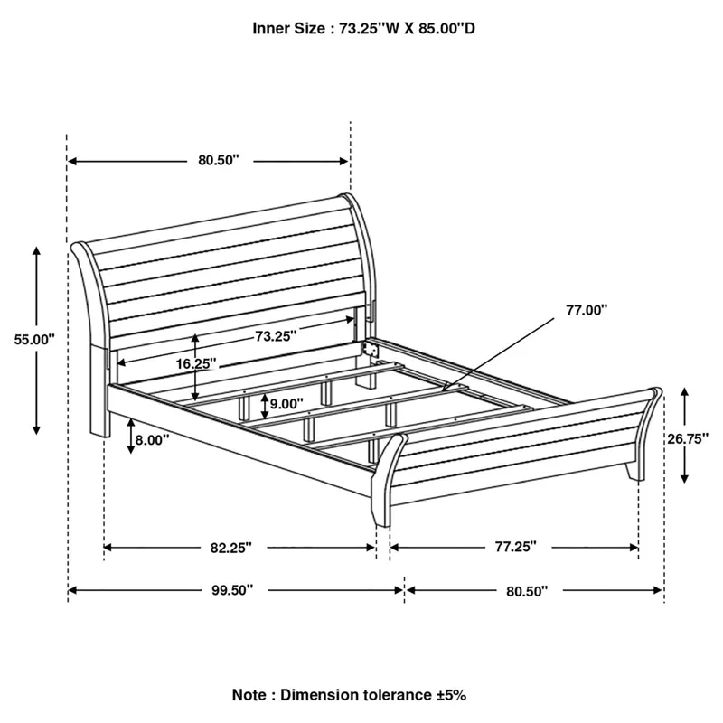 Frederick Sleigh Bed Weathered Oak - California King