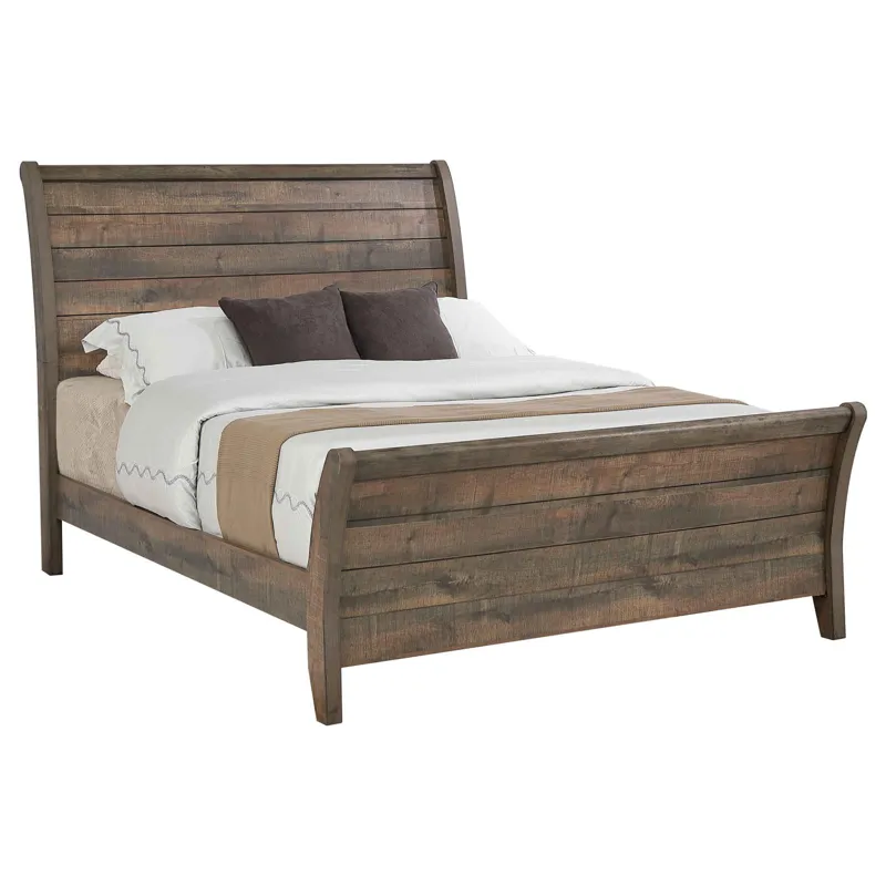 Frederick Sleigh Panel Bed Weathered Oak - Queen