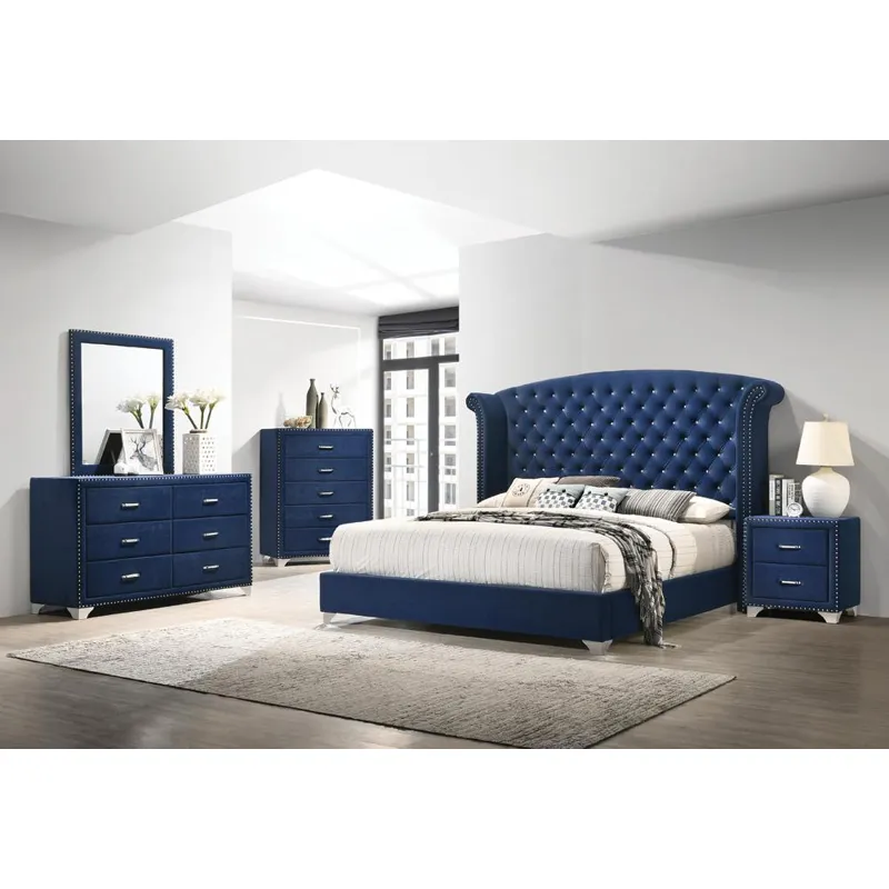 Melody Wingback Upholstered Bed Pacific Blue - California King