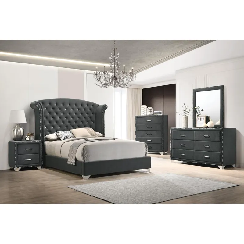 Melody Wingback Upholstered Bed Grey - Queen