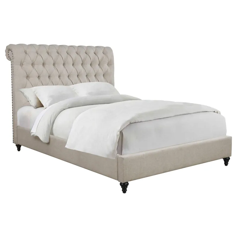 Devon Button Tufted Upholstered Eastern Bed Beige - King
