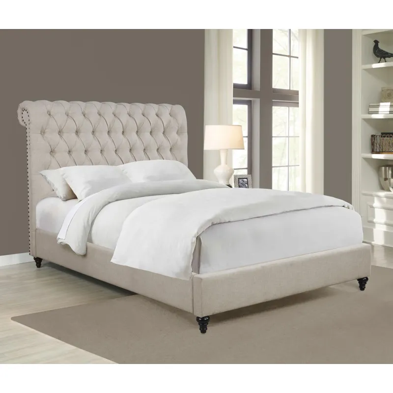 Devon Button Tufted Upholstered Bed Beige - California King