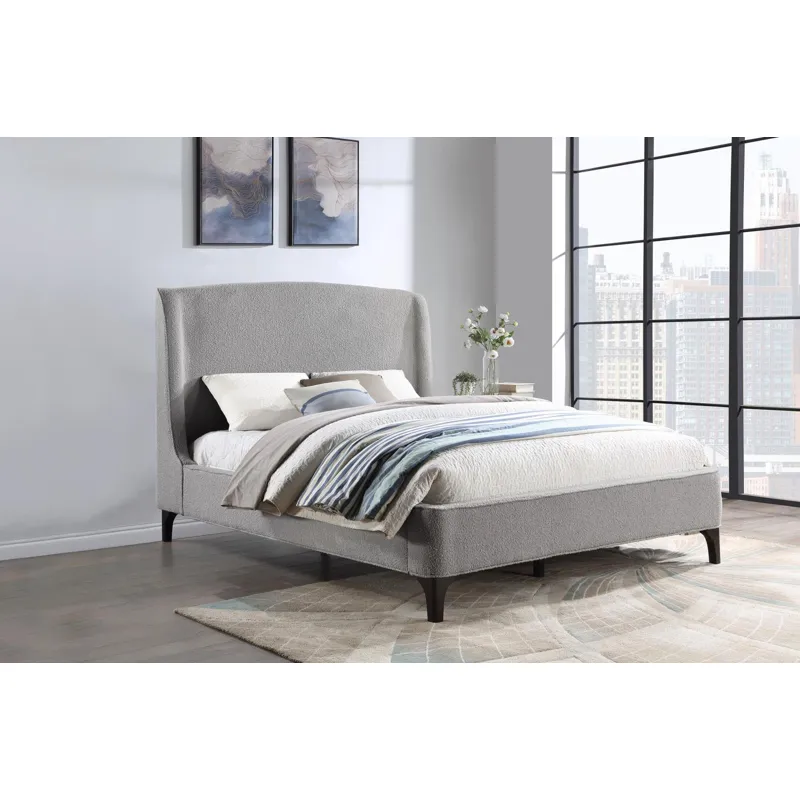 Mosby Upholstered Curved Headboard Eastern Platform Bed Light Grey - King