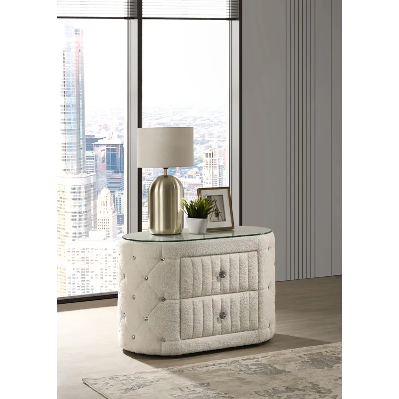 Sonya 2-Drawer Upholstered Nightstand Bedside Table Ivory