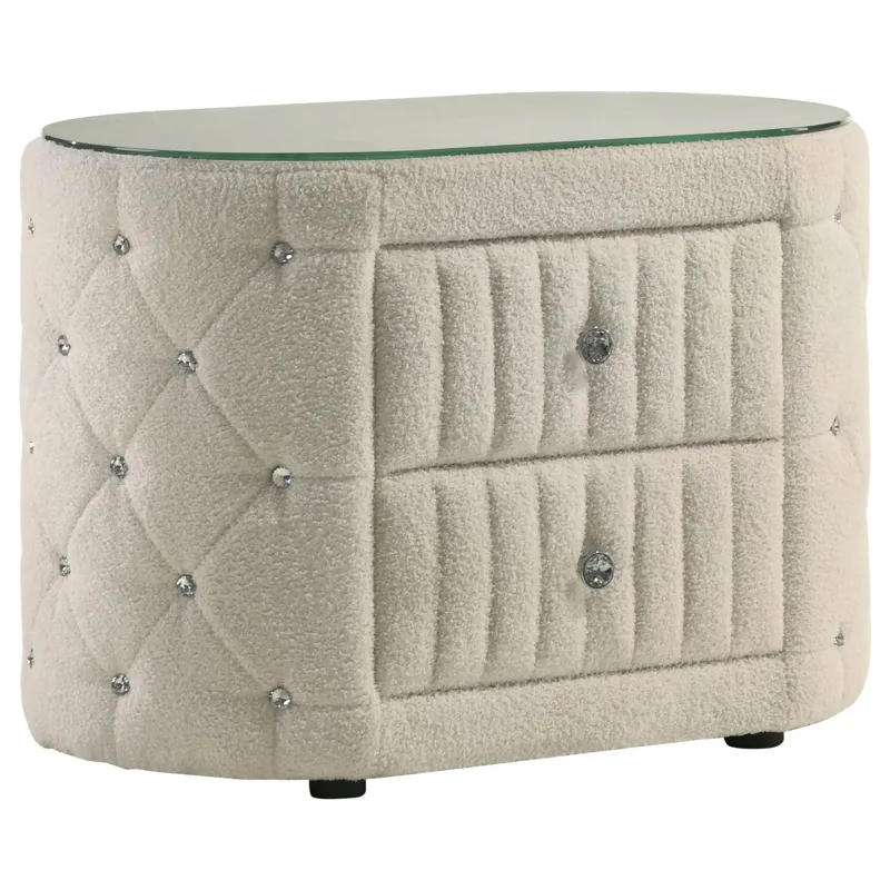 Sonya 2-Drawer Upholstered Nightstand Bedside Table Ivory