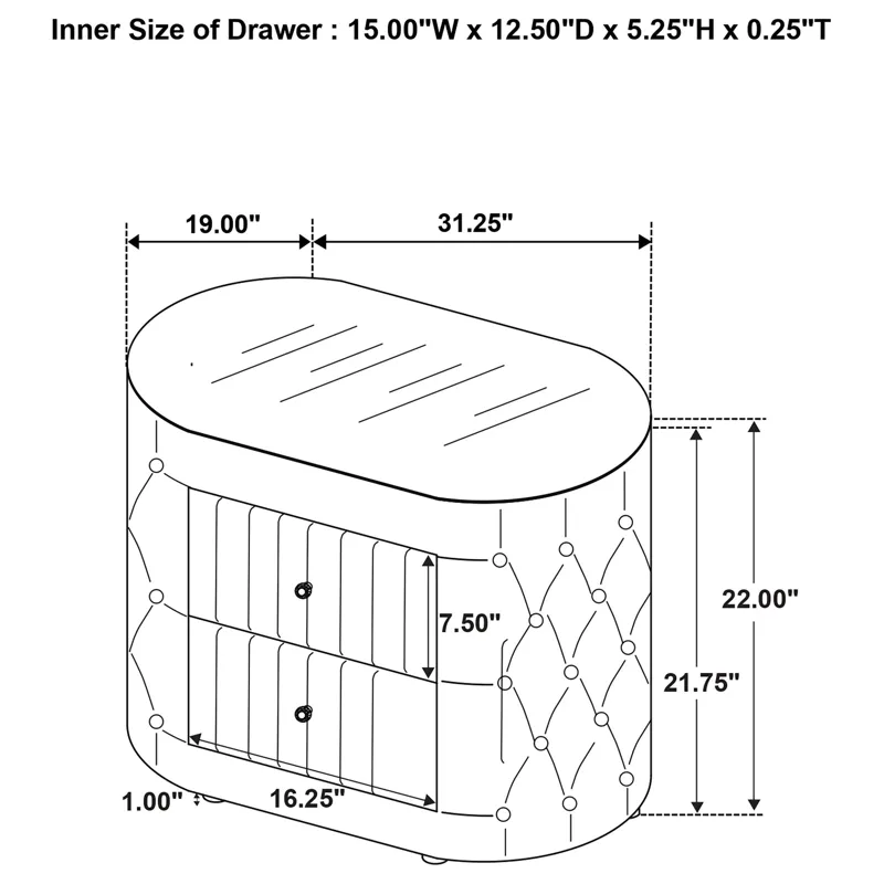 Sonya 2-Drawer Upholstered Nightstand Bedside Table Ivory