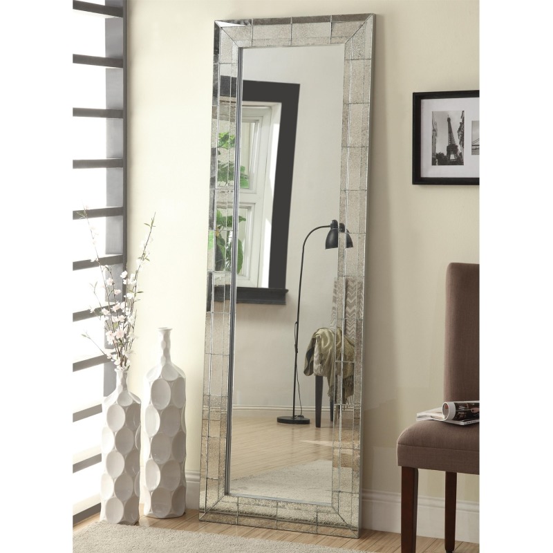 Accent Mirrors Floor Mirror with Antique Silver Finish Frame