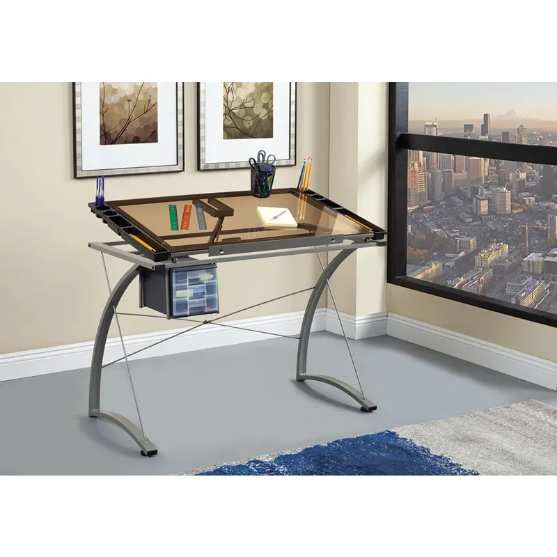 Contemporary Glass Top Drafting Desk