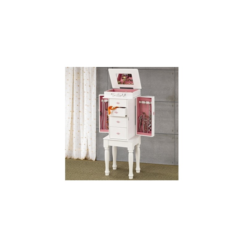 Jewelry Armoires White Jewelry Armoire with Pink Hardware