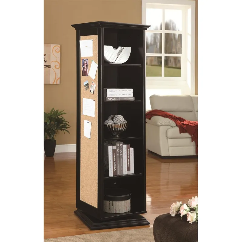 Accent Cabinets Swivel Cabinet with Storage Shelves, Cork Board, and Mirror
