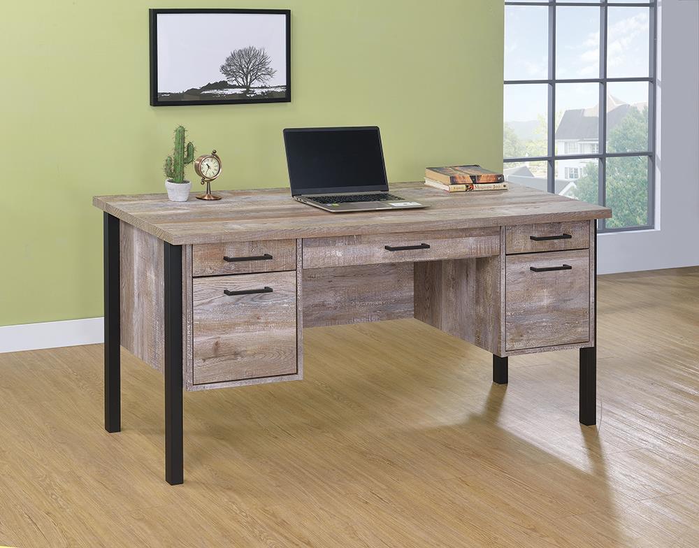 Samson 4 Drawer Office Desk Weathered Oak 801950 by Coaster Furniture
