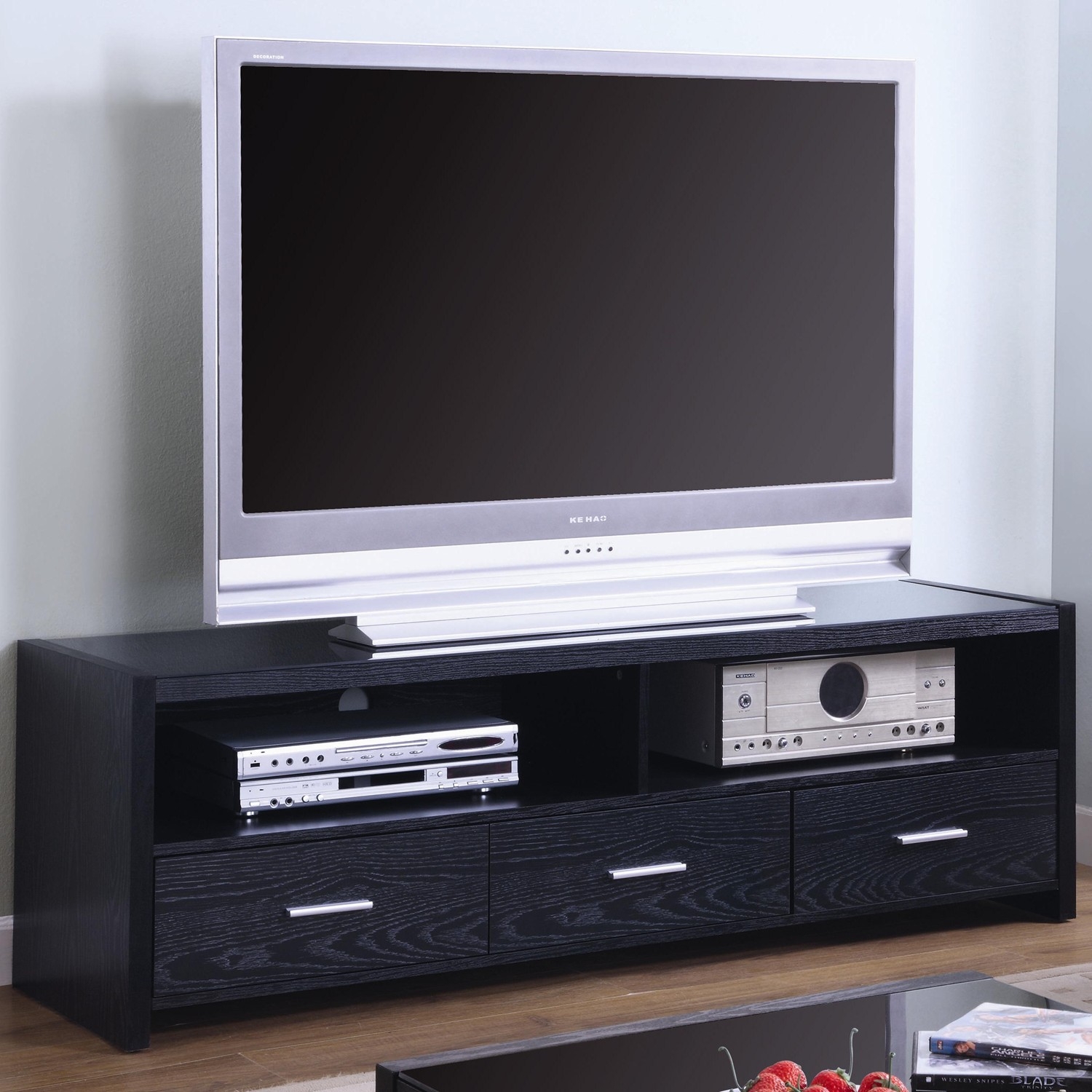 Contemporary Black Oak TV Console 700645 by Coaster Furniture at