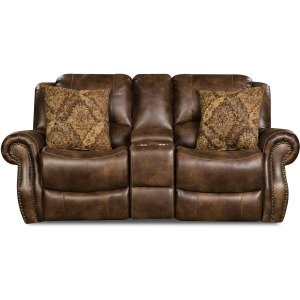 Waylon Mocha Reclining Loveseat w/Power Headrests & Console