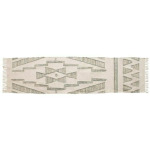 Hand-Woven Cotton & Wool Kilim Floor Runner, Variegated Green & Cream Color