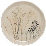 Round Stoneware Debossed Floral Plate - Reactive Crackle Glaze