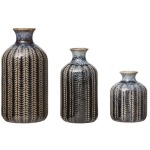 Embossed Stoneware Vase Blue - Set of 3