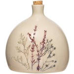 Stoneware Debossed Floral Bottle w/ Cork Stopper - Reactive Crackle Glaze