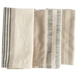 18" Square Woven Cotton Striped Napkins, Taupe, Black & Cream Color, Set of 4