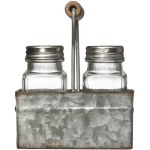 Glass Salt & Pepper Shakers In Galvanized Metal Caddy
