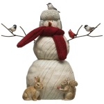 Resin Snowman w/ Critters & Fabric Scarf, White
