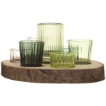 Paulownia Wood Tray w/ 7 Glass Votive Holders, Green - Set of 8
