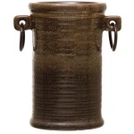Stoneware Wine Bottle holder with Metal Ring Handles, Blue/Brown