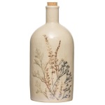 Stoneware Debossed Floral Bottle w/ Cork Stopper -Reactive Crackle Glaze