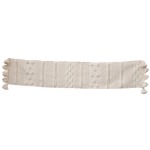 Woven Cotton Textured Table Runner w/ Pom Poms & Tassels, Cream Color