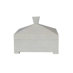 Resin Box w/ Pyramid Shaped Lid &amp; Knob, Ivory Color
