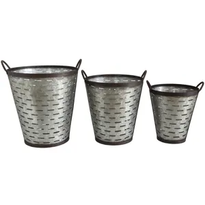 16-3/4" 14-3/4" & Iron Olive Buckets w/ Handle Set of 3