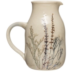 Stoneware Debossed Floral Pitcher - Reactive Crackle Glaze