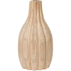 Decorative Carved Paulownia Wood Vase, Natural