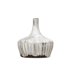 Stoneware Fluted Vase - Distressed Reactive Glaze