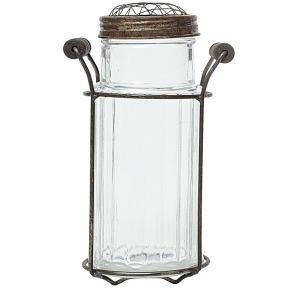 Glass Vase w/ Metal Frog Lid