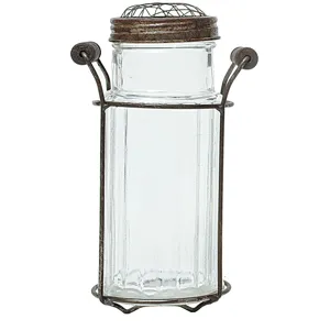 Glass Vase w/ Metal Frog Lid