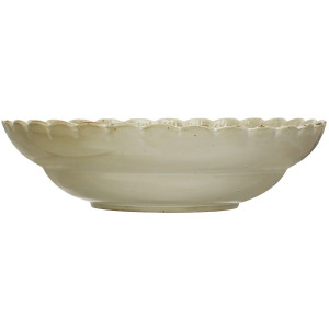 Stoneware Bowl w/ Scalloped Edge, Reactive Glaze, Green