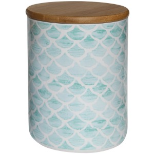 Ceramic Jar w/ Wave Pattern & Bamboo Lid
