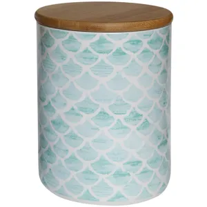 Ceramic Jar w/ Wave Pattern & Bamboo Lid