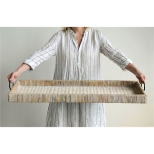 Rattan Tray W/ Metal Handles