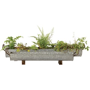 35"L x 6-1/4"W & 27"L5-1/4"W Galvanized Metal Footed Containers w/ Handles Zinc Finish Set of 2